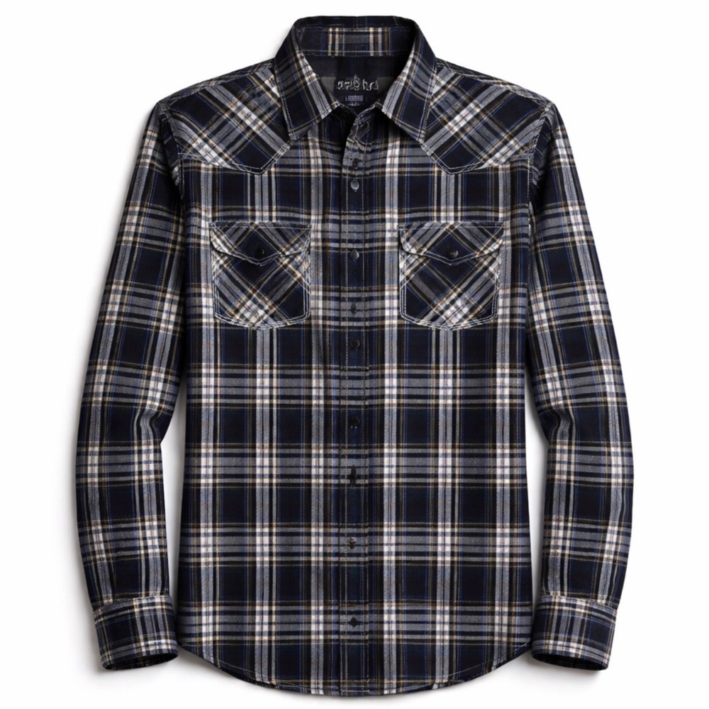 Men's Western ReClaim Pearl Snap Button Down 100% Lightweight Cotton Shirt Med